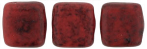 CzechMates Tile Bead 6mm : Opaque Red - Black Picasso