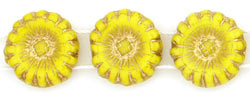 Two Hole Sunflowers 12mm : Opaque Yellow - Gold Inlay