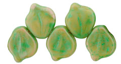 Wavy Leaves 15 x 12mm : Coral Pink/Olivine - Green Picasso