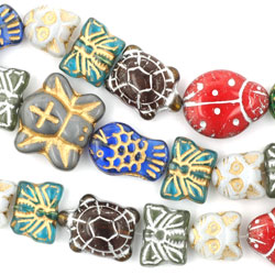 Strung Pressed Bead Mixes : Critter Mix (12 - 8 inch strands per hank)