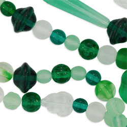 Strung Pressed Bead Mixes : Matte - Crystal/Green Mix