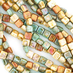 Strung Pressed Bead Mixes : Flat Squares 6mm- Summer Harvest Mix .25 mass