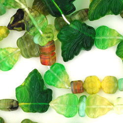 Strung Pressed Bead Mixes : HurriCane Glass - Green Mix