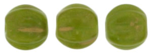 Melon Round 5mm : Gold Marbled - Opaque Olive