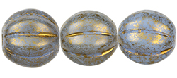 Melon Round 8mm : Gold Marbled - Opaque Blue