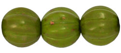Melon Round 8mm : Gold Marbled - Opaque Olive (25pcs)