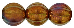 Melon Round 8mm : Bronze Luster Iris - Opaque Red