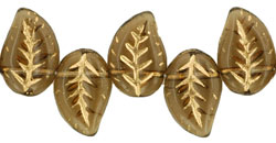 Eucalyptus Leaves 12 x 9mm : Smoky Topaz - Gold Inlay