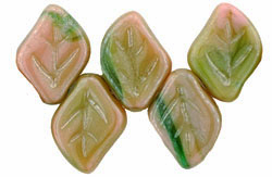 Leaves 12 x 9mm : Luster - Pink Coral/Olivine