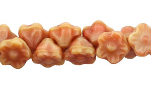 Button Style Bead Flower 7mm : Carmel/Pink