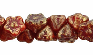 Button Style Bead Flower 7mm : Gold Marbled - Oxblood