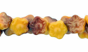 Button Style Bead Flower 7mm : Pink Luster 1/2 Coat - Sunflower Yellow