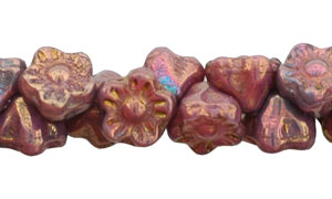 Button Style Bead Flower 7mm : Opaque Pink - Bronze Vega