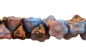 Button Style Bead Flower 7mm : Opaque Blue/Pink - 1/2 Copper