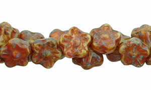 Button Style Bead Flower 7mm : Opaque Orange/White - Picasso