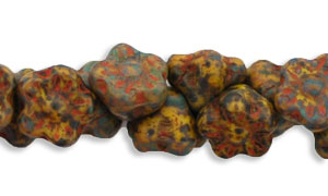 Button Style Bead Flower 7mm : Sunflower Yellow - Matte Picasso