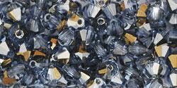 M.C. Beads 4/4mm - Bicone : Hematite Luster - Lt Sapphire 1/2