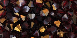 M.C. Beads 4/4mm - Bicone : Hematite Luster - Siam Ruby 1/2