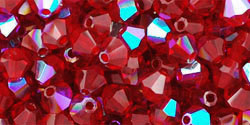 M.C. Beads 4/4mm - Bicone : Siam Ruby AB