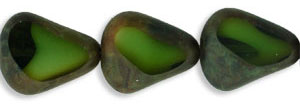 Chunky Table Cut Drop Nugget 19 x 16mm : Green/White - Picasso