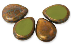 Polished Drops 16 x 12mm : Opaque Olive - Bronze Picasso