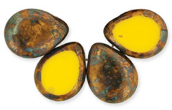 Polished Drops 16 x 12mm : Sunflower Yellow - Bronze Picasso
