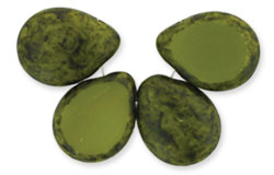 Polished Drops 16 x 12mm : Opaque Olive - Black Picasso