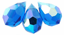 M.C. Beads 10 x 6mm - Teardrop : Capri Blue AB