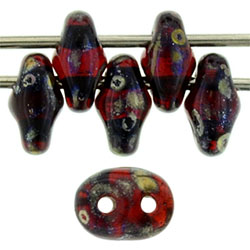 SuperDuo 5 x 2mm Tube 2.5" : Siam Ruby - Silver Picasso