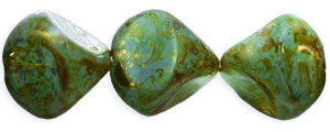 Pinched Bicone 14mm : Milky Peridot - Bronze Picasso (54pcs)