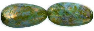Pinched Oblong 22/12mm : Lt Milky Turquoise - Bronze Picasso (36pcs)