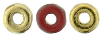 O-Bead 4 x 1mm : Opaque Red - Brass 1/2