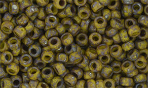 Matubo Seed Bead 7/0 : Opaque Yellow - Silver Picasso