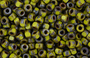 Matubo 3-Cut Seed Bead 6/0 Tube 2.5" : Luster - Opaque Green - Picasso