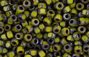 Matubo 3-Cut Seed Bead 6/0 : Opaque Olivine - Silver Picasso