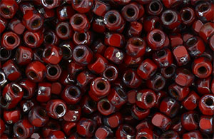 Matubo 3-Cut Seed Bead 6/0 : Opaque Red - Silver Picasso