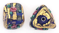 Gold Foil Flower Triangles 6/10mm : Cobalt