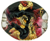 Textured Gold Foil Ovals 23/20mm : Fuscia/Jet