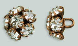 Rhinestone Button - Carnation 12mm : Antique Copper - Crystal