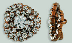 Rhinestone Button - Swirl Round 24mm : Antique Copper - Crystal