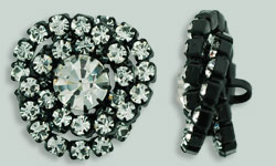 Rhinestone Button - Swirl Round 24mm : Black - Crystal