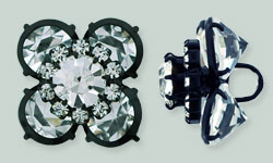 Rhinestone Button - Square Flower 19mm : Black - Crystal