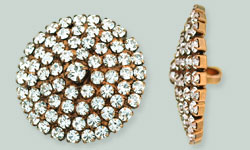 Rhinestone Button - Round 24mm : Antique Copper - Crystal