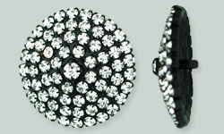 Rhinestone Button - Round 24mm : Black - Crystal