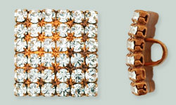 Rhinestone Button - Square 15mm : Antique Copper - Crystal