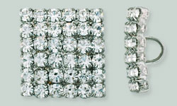 Rhinestone Button - Square 15mm : Gun Metal/Crystal