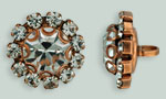 Rhinestone Button - Flower Round 19mm : Antique Copper - Crystal
