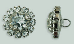 Rhinestone Button - Flower Round 19mm : Gun Metal - Crystal