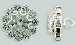 Rhinestone Button - Flower Round 19mm : Silver -Crystal
