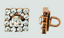Rhinestone Button - Frame Square 9mm : Antique Copper - Crystal